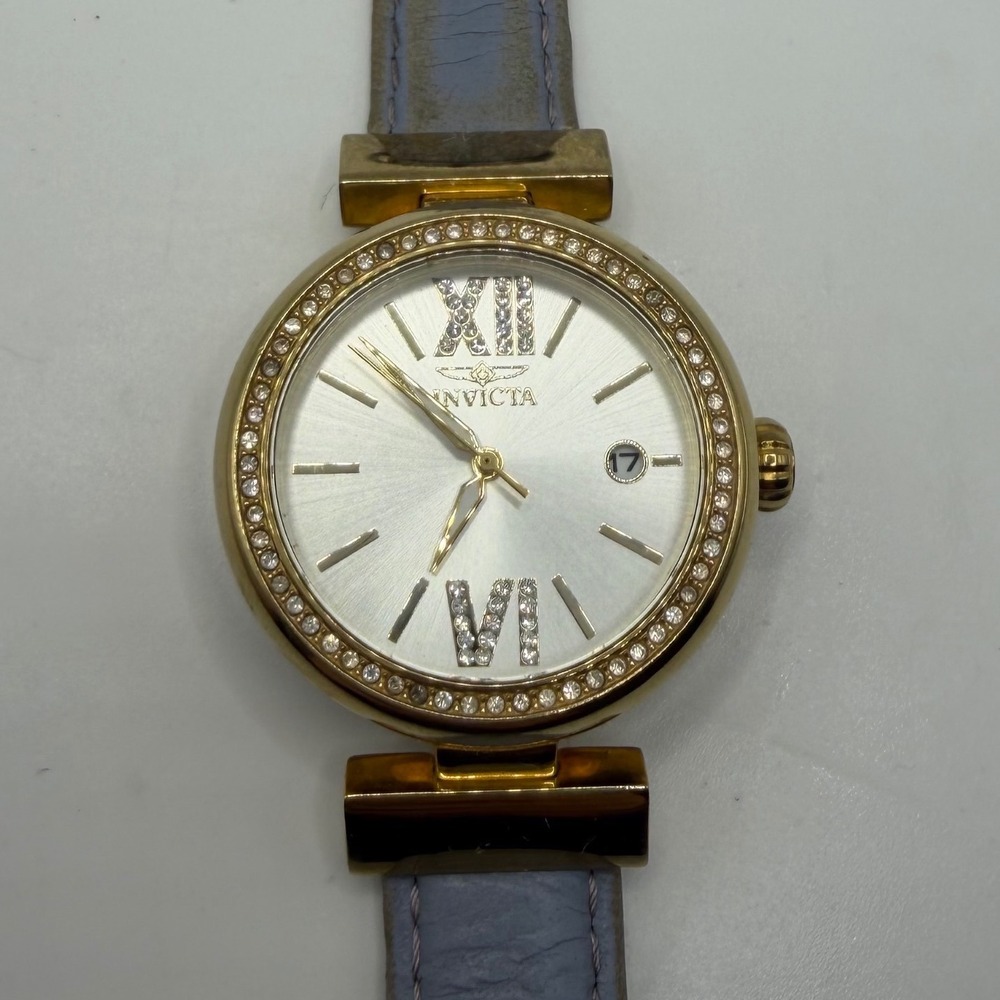 Invicta Wildflower 15543 Gold Tone Crystal Bezel Purple Leather Watch Womens